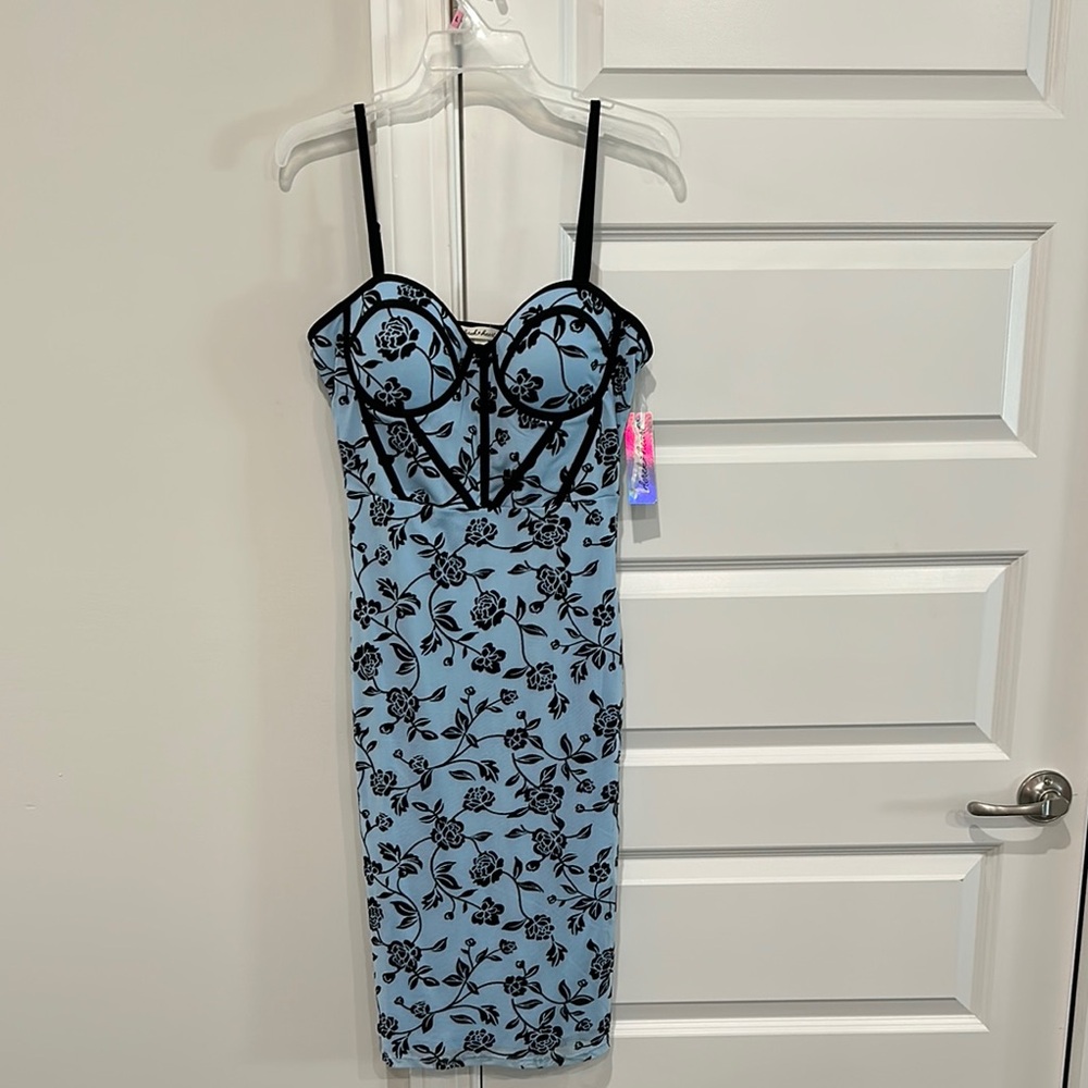 Derek Heart Blue Bodycon Midi Dress Spaghetti Strap